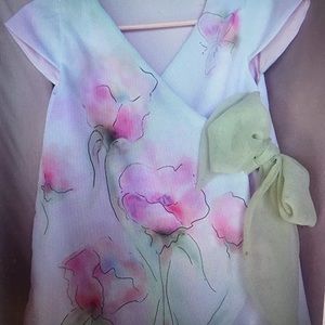 Silky impressionistic water color wrap dress, T3